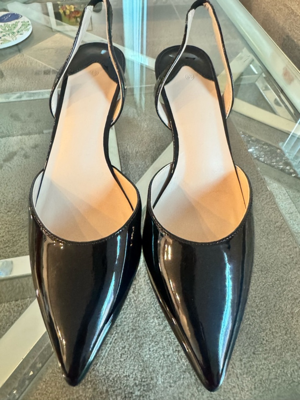 New Black Patent Pointed Slingback Flats - Women